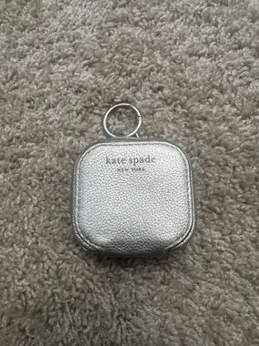 kate spade Silver Leather air pod case key accessory with Keyring